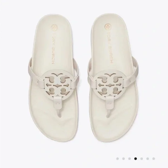 Tory Burch Cream Logo Thong Sandals - Picture 1 of 5